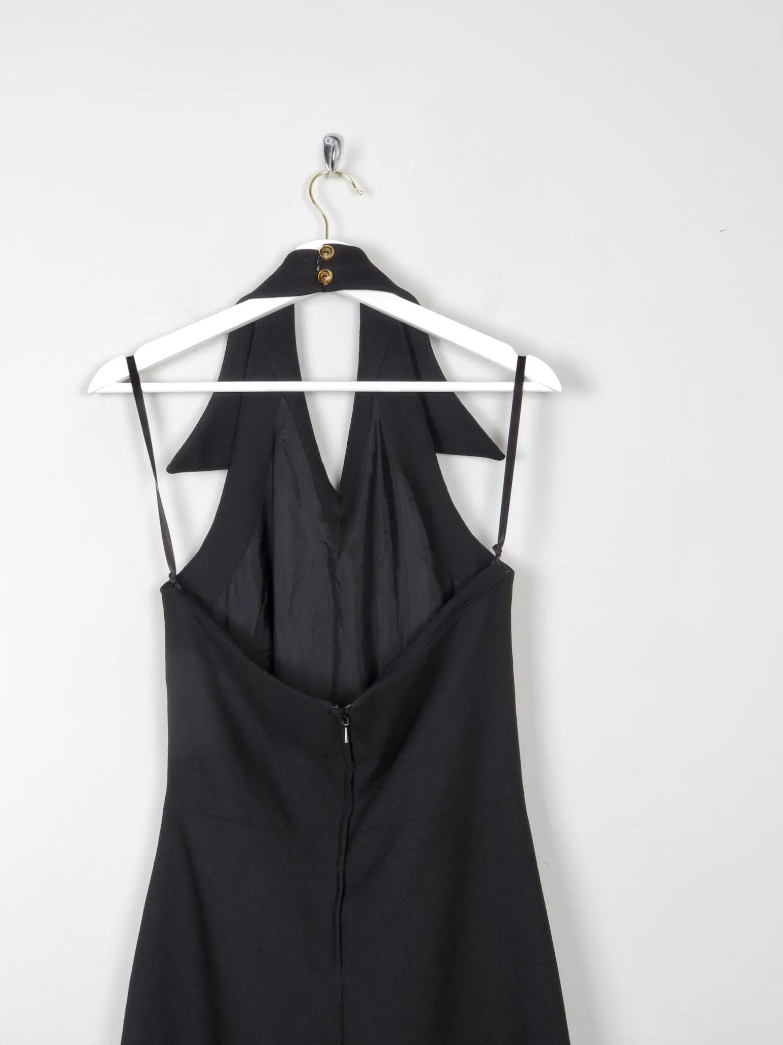 Vintage Black Embellished Embroidered Halter Neck 1970s Dress S