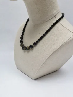 Vintage Black Faceted Graduated French Glass Necklace