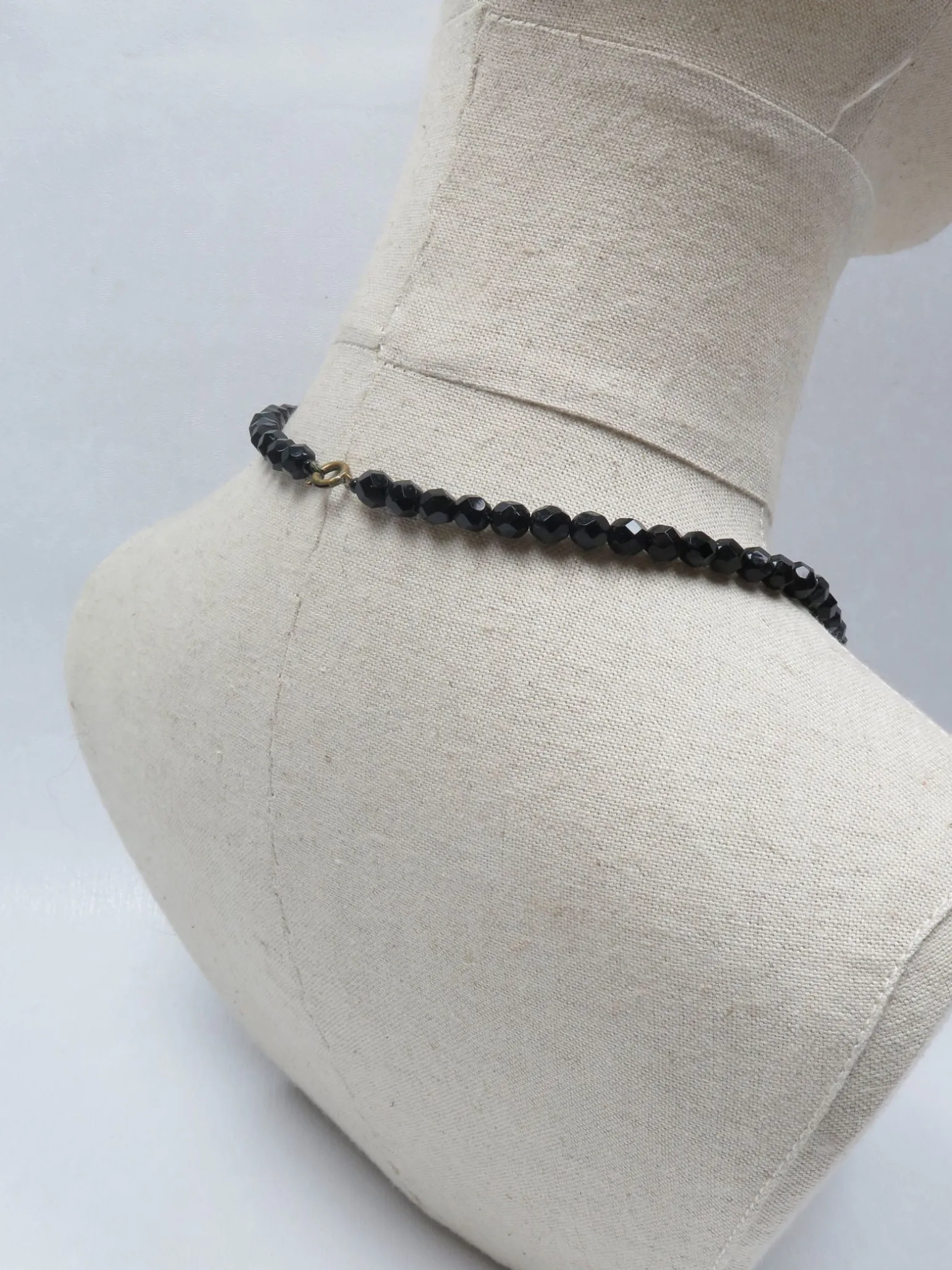 Vintage Black Faceted Graduated French Glass Necklace