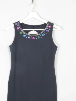 Vintage Black Fitted 1980s Bejewelled Fitted Mini Dress S