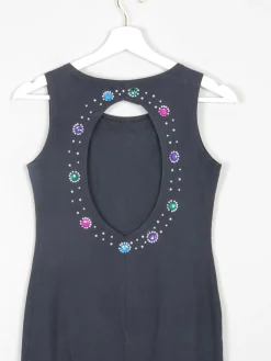 Vintage Black Fitted 1980s Bejewelled Fitted Mini Dress S