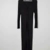 Vintage Black Jersey Long Coat/Dress S