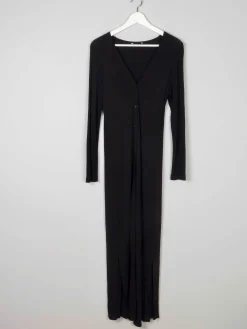 Vintage Black Jersey Long Coat/Dress S