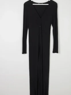 Vintage Black Jersey Long Coat/Dress S