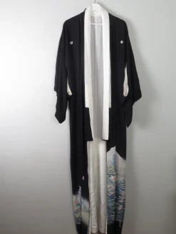 Vintage Black Kimono Crepe and Silk S/M