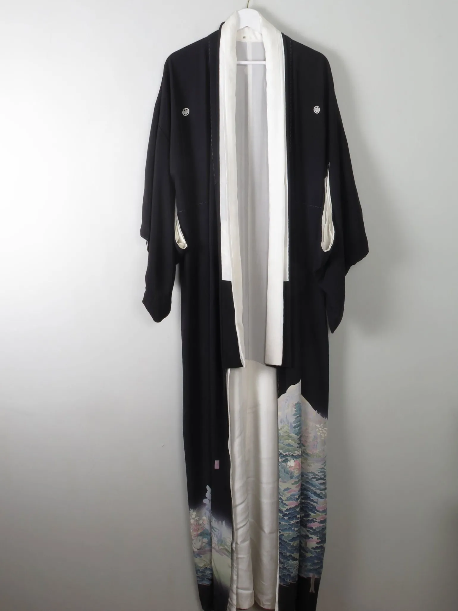 Vintage Black Kimono Crepe and Silk S/M