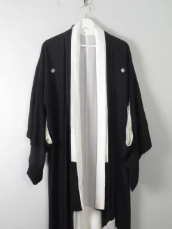 Vintage Black Kimono Crepe and Silk S/M