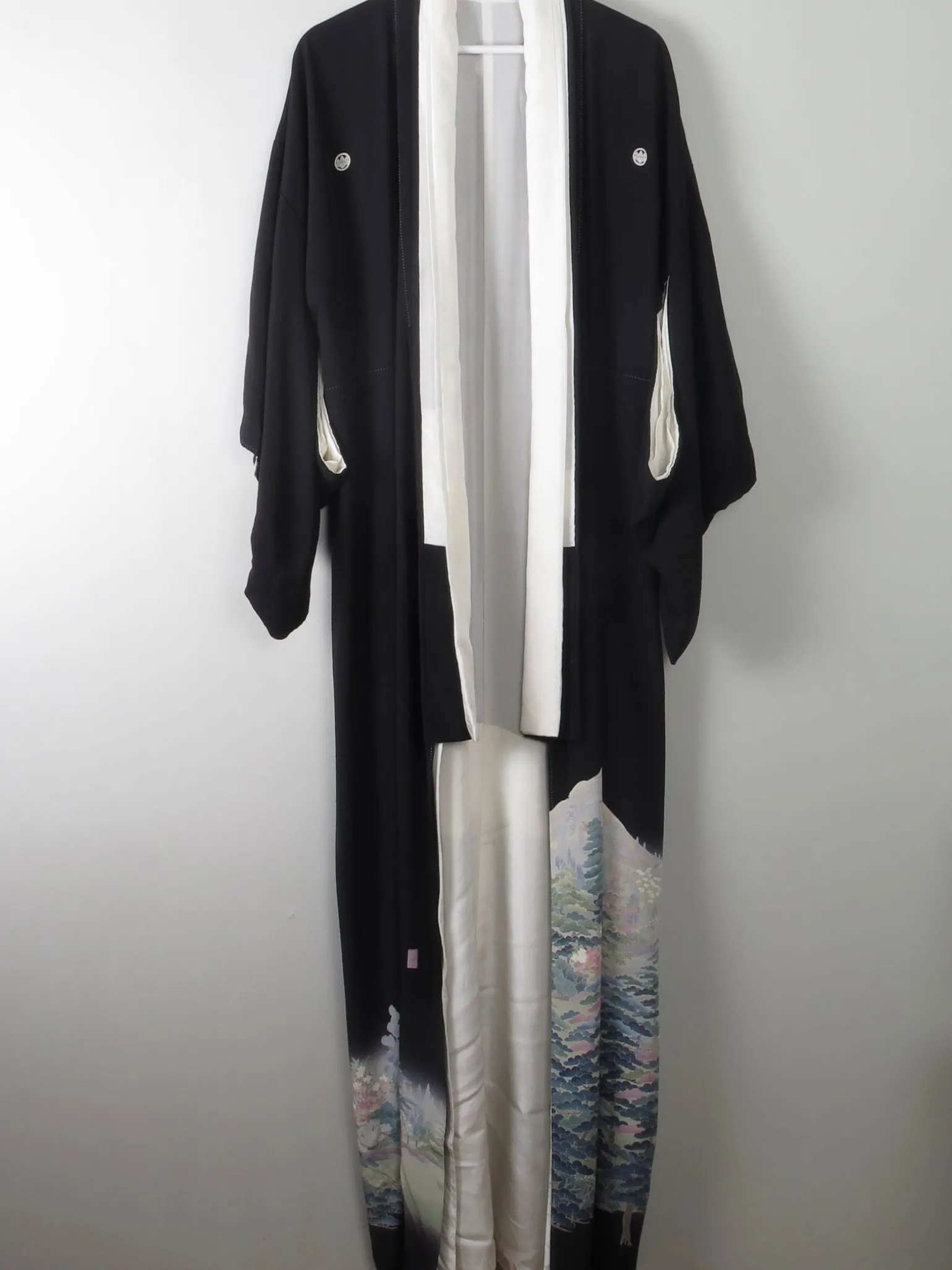 Vintage Black Kimono Crepe and Silk S/M