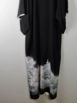Vintage Black Kimono Crepe and Silk S/M