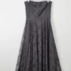 Vintage Black Lace Evening Dress Strapless XS 6/8