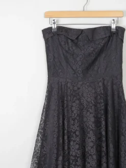 Vintage Black Lace Evening Dress Strapless XS 6/8