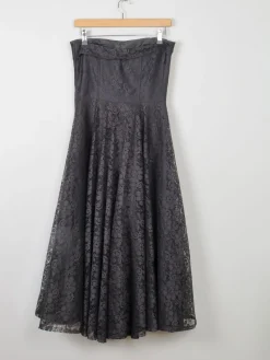 Vintage Black Lace Evening Dress Strapless XS 6/8