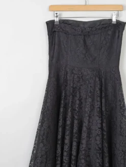 Vintage Black Lace Evening Dress Strapless XS 6/8