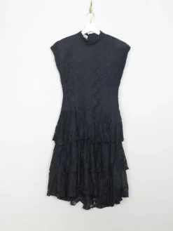 Vintage Black Lace Sleeveless Party Dress S