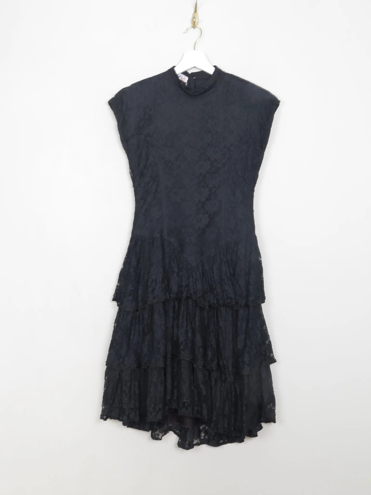 Vintage Black Lace Sleeveless Party Dress S
