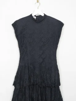 Vintage Black Lace Sleeveless Party Dress S