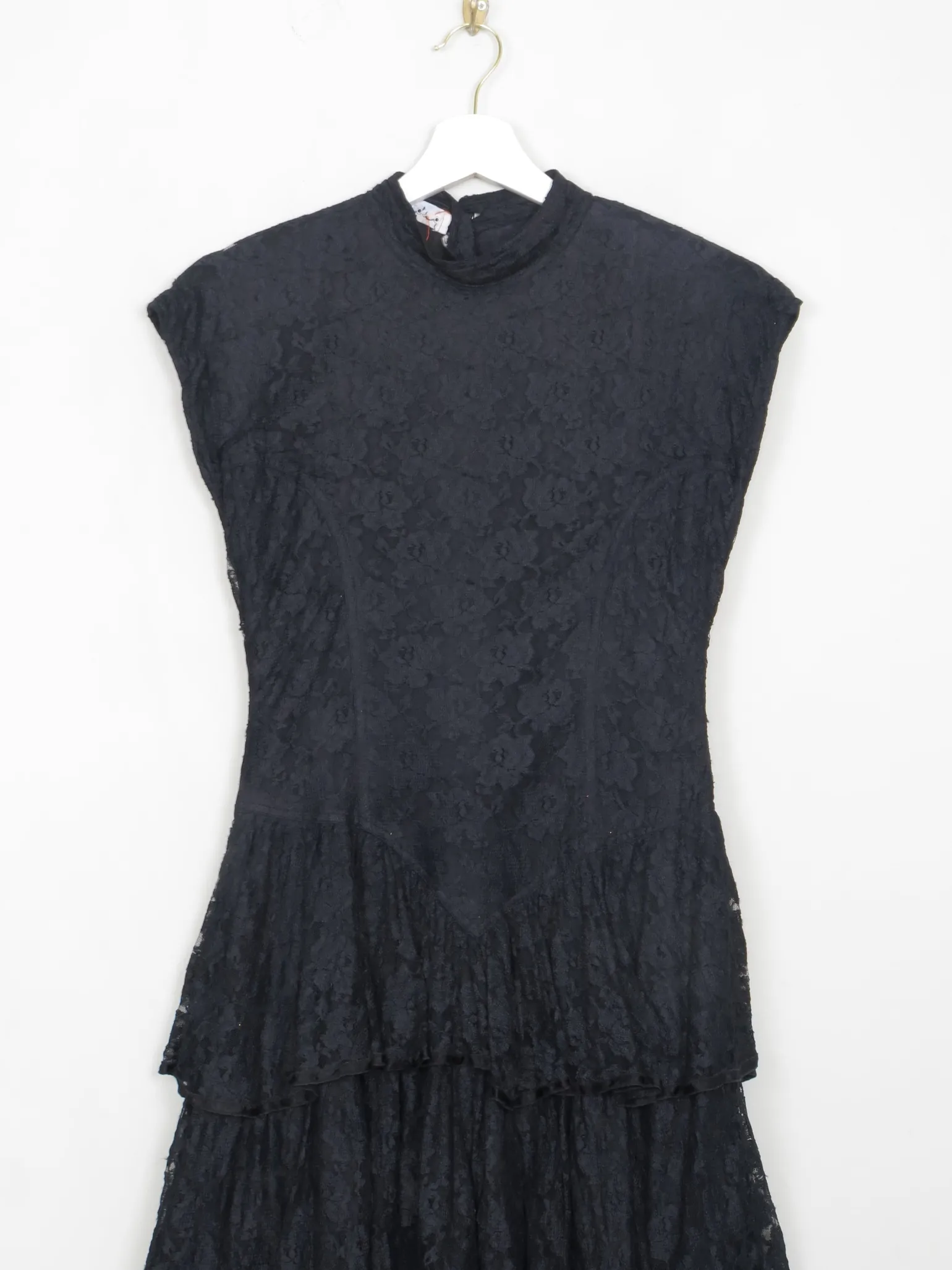 Vintage Black Lace Sleeveless Party Dress S