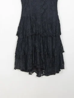 Vintage Black Lace Sleeveless Party Dress S