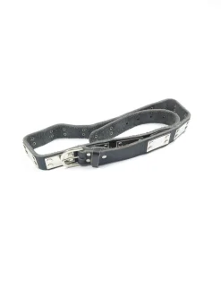 Vintage Black Leather & Metal Belt S/M