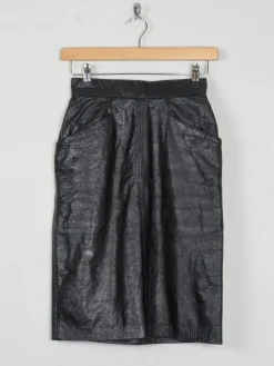 Vintage Black Leather Fitted Skirt 24" XXS