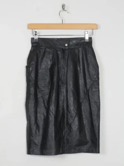 Vintage Black Leather Fitted Skirt 24