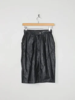 Vintage Black Leather Fitted Skirt 24