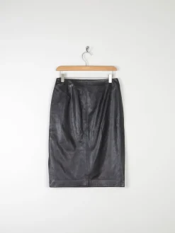Vintage Black Leather Pencil Skirt S