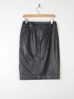 Vintage Black Leather Pencil Skirt S