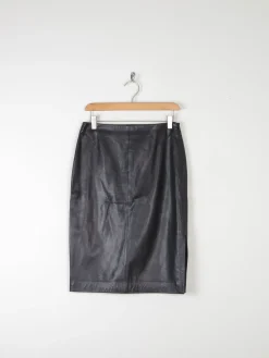 Vintage Black Leather Pencil Skirt S