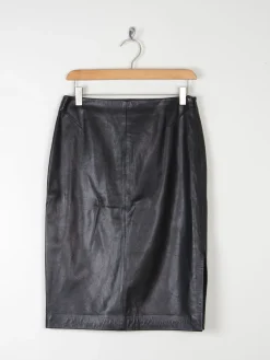Vintage Black Leather Pencil Skirt S