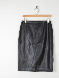 Vintage Black Leather Pencil Skirt S