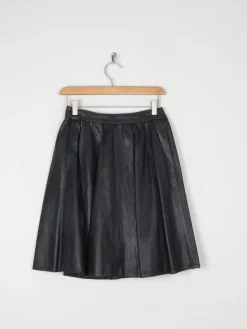 Vintage Black Leather Skater Mini Skirt 26"/6/8