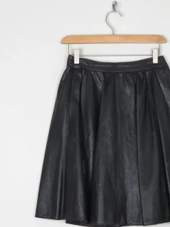 Vintage Black Leather Skater Mini Skirt 26