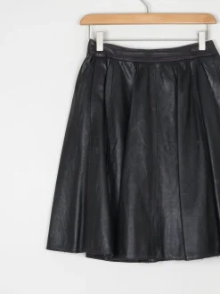 Vintage Black Leather Skater Mini Skirt 26