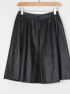 Vintage Black Leather Skater Mini Skirt 26