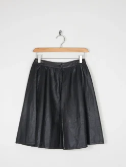 Vintage Black Leather Skater Mini Skirt 26