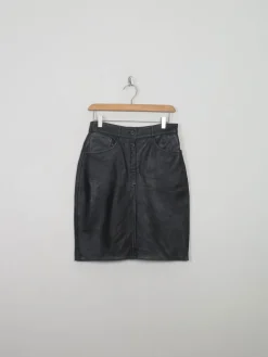 Vintage Black Leather Skirt S 27" W