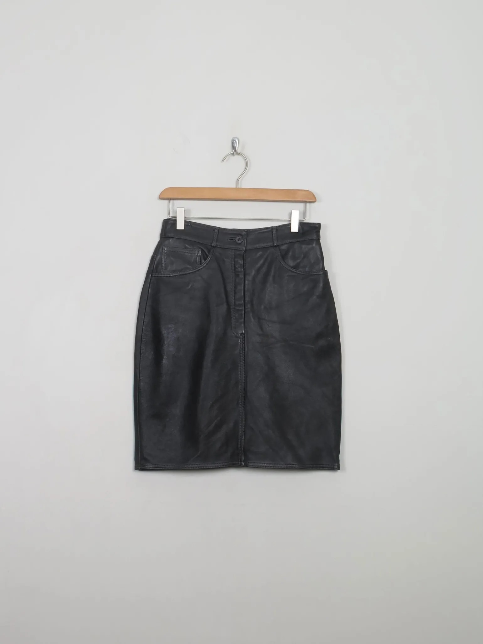 Vintage Black Leather Skirt S 27" W