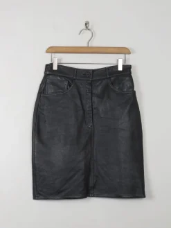 Vintage Black Leather Skirt XS
