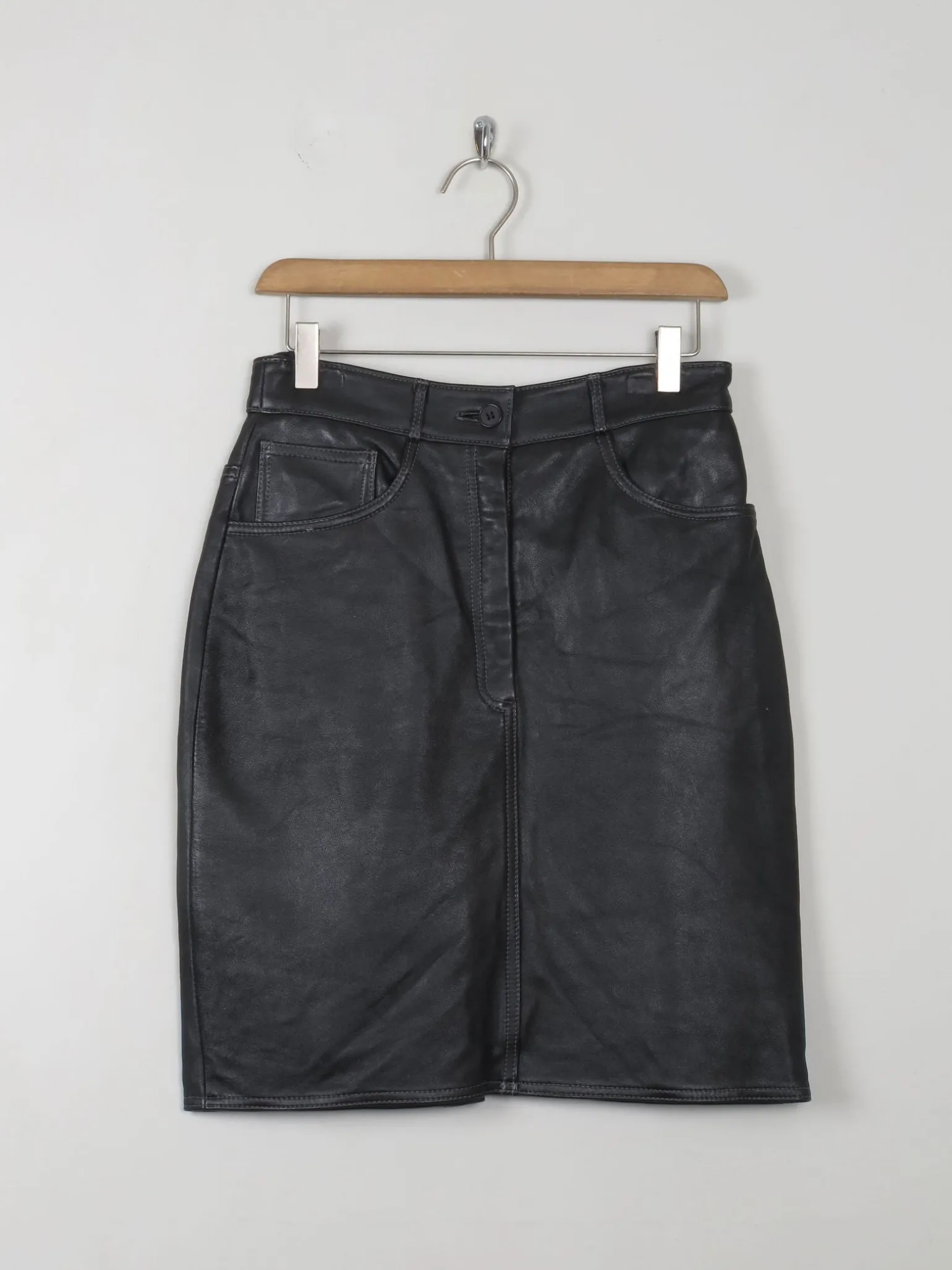 Vintage Black Leather Skirt XS