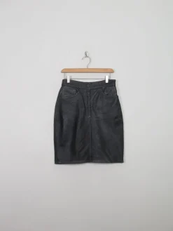 Vintage Black Leather Skirt S 27" W