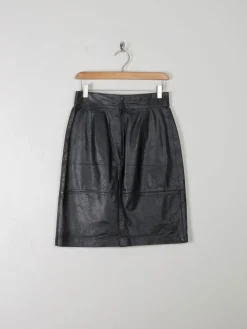 Vintage Black Leather Skirt 27'W