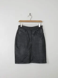 Vintage Black Leather Skirt XS