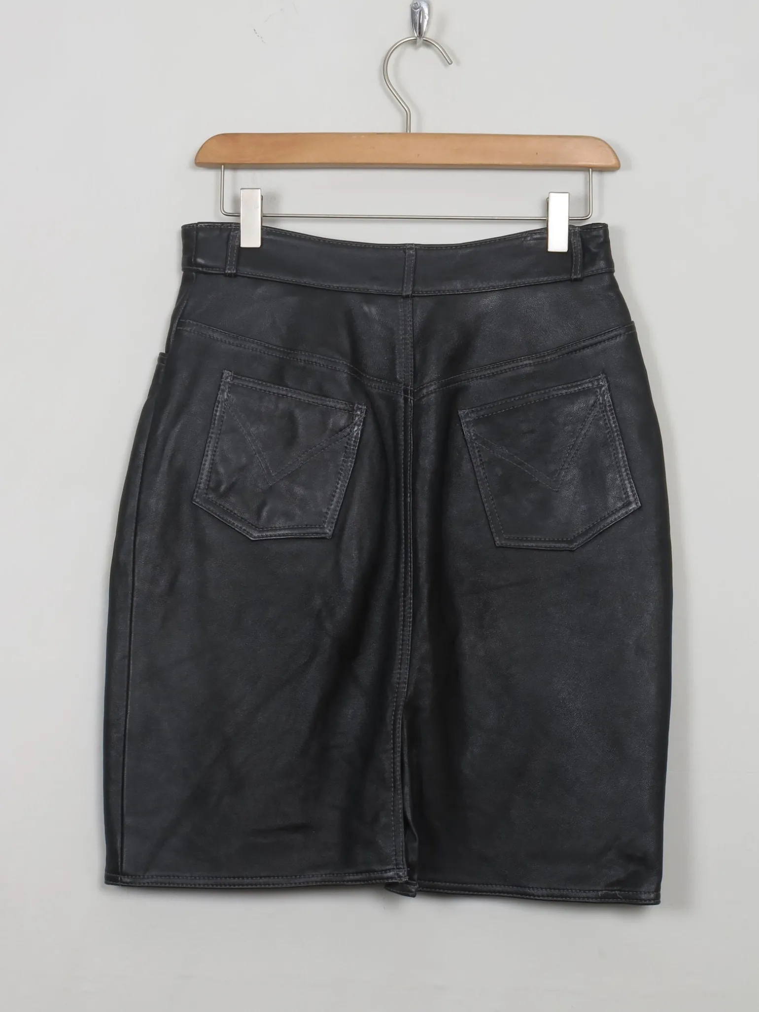 Vintage Black Leather Skirt S 27" W