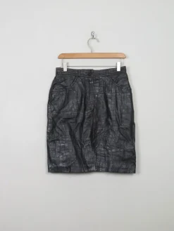 Vintage Black Leather Texture Skirt 27" W