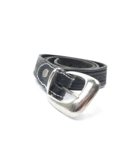 Vintage Black Leather Tooled Belt L