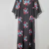 Vintage Black Long Floral Embroidered Dress XS