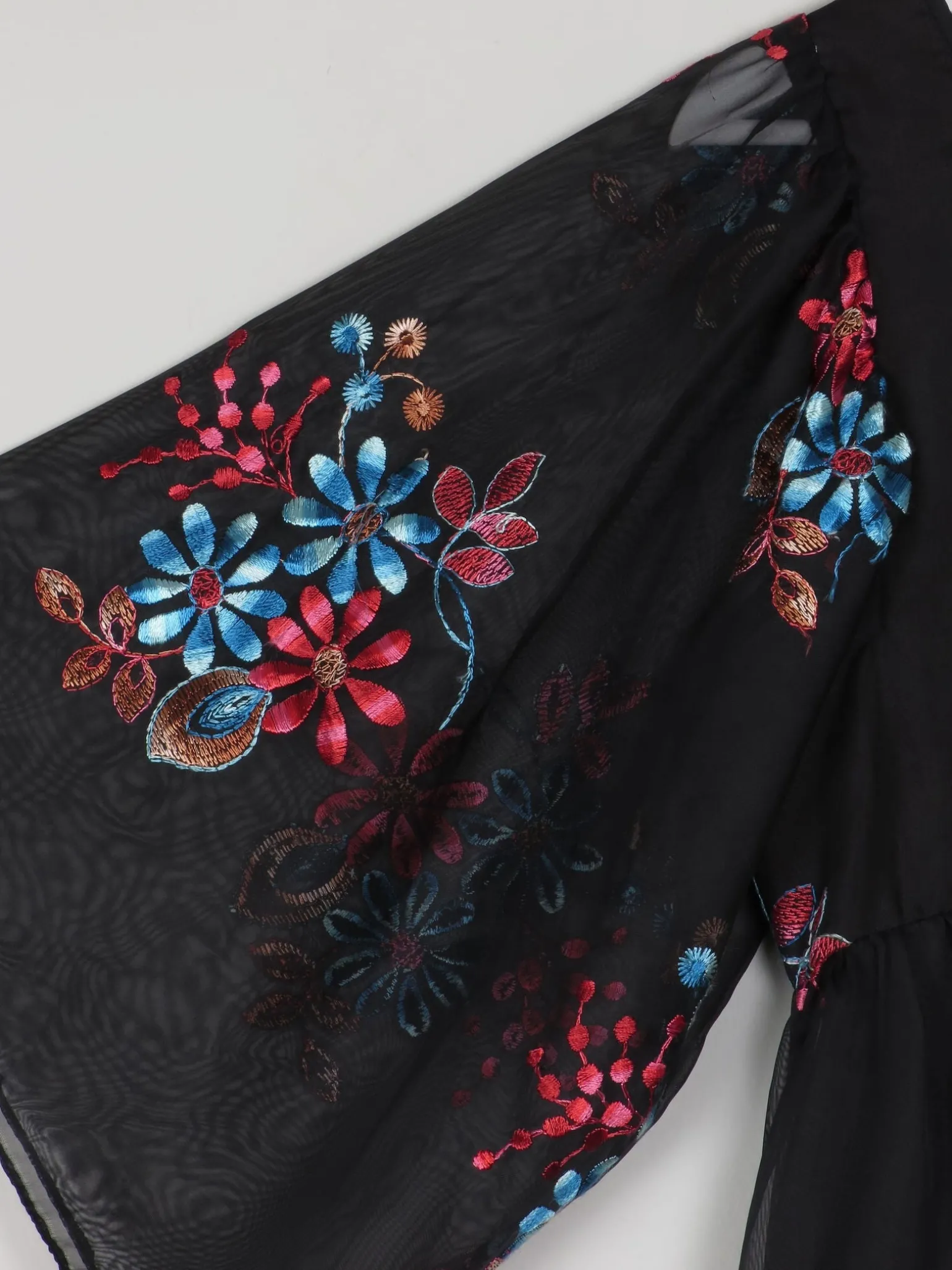 Vintage Black Long Floral Embroidered Dress XS