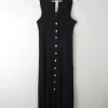 Vintage Black Midi Dress Button Down 12/14