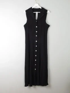 Vintage Black Midi Dress Button Down 12/14